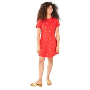 Ban.do Easy Dress Shift Style Red White Daisy Print Knee Length Size Medium